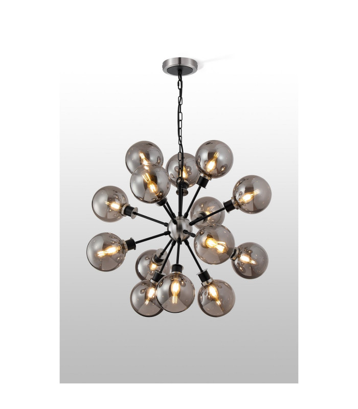 Placid 78cm Pendant 14 Light E14 15cm Round Glass Shade Satin Nickel Smoke Plated & Satin Black-3