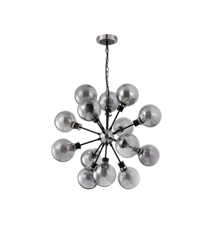 Placid 78cm Pendant 14 Light E14 15cm Round Glass Shade Satin Nickel Smoke Plated & Satin Black-4