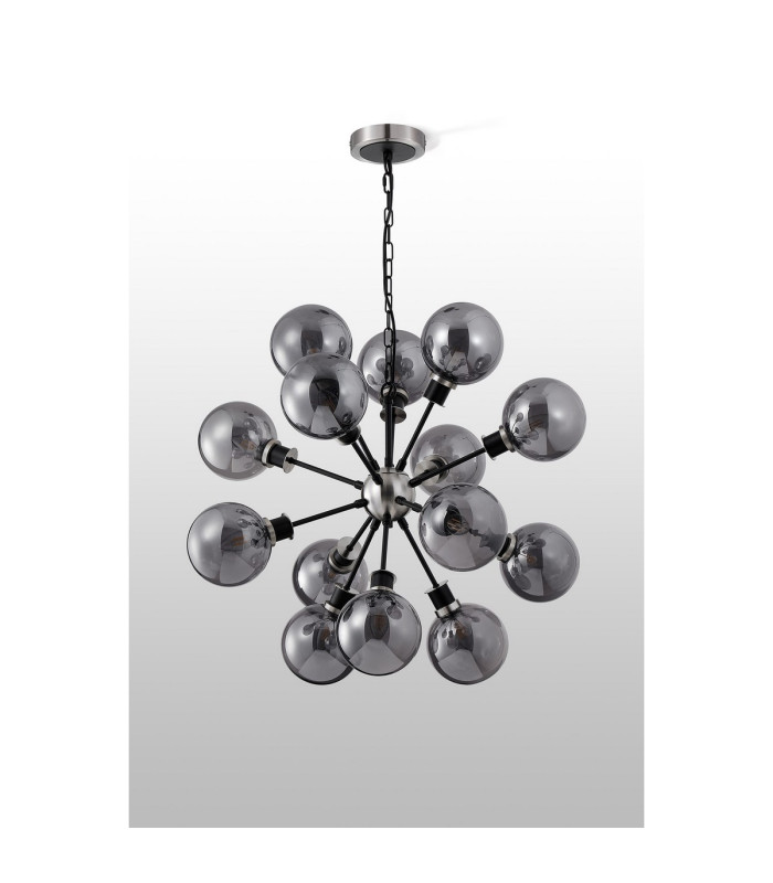Placid 78cm Pendant 14 Light E14 15cm Round Glass Shade Satin Nickel Smoke Plated & Satin Black-8