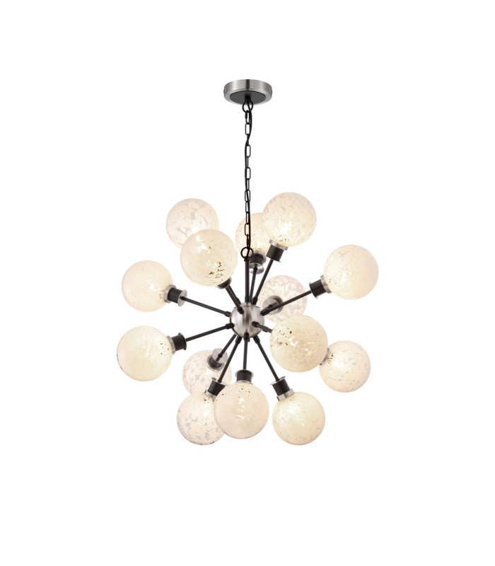 Placid 78cm Pendant 14 Light E14 15cm Round Speckled Glass Shade Satin Nickel White & Satin Black-1
