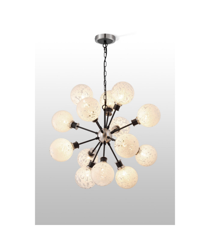 Placid 78cm Pendant 14 Light E14 15cm Round Speckled Glass Shade Satin Nickel White & Satin Black-3