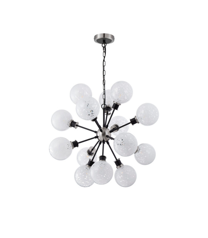 Placid 78cm Pendant 14 Light E14 15cm Round Speckled Glass Shade Satin Nickel White & Satin Black-4