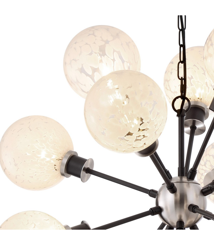 Placid 78cm Pendant 14 Light E14 15cm Round Speckled Glass Shade Satin Nickel White & Satin Black-6