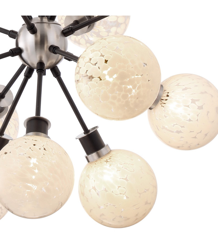 Placid 78cm Pendant 14 Light E14 15cm Round Speckled Glass Shade Satin Nickel White & Satin Black-7