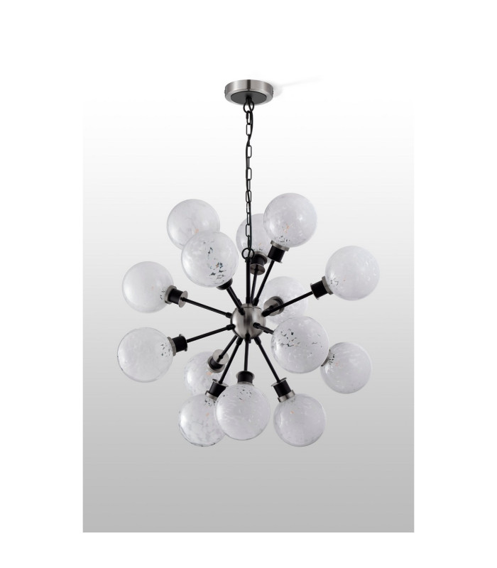 Placid 78cm Pendant 14 Light E14 15cm Round Speckled Glass Shade Satin Nickel White & Satin Black-8