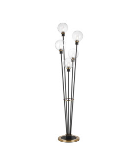 Placid Floor Lamp 5 Light E14 15cm Round Glass Shade Brass Clear Satin Black-1
