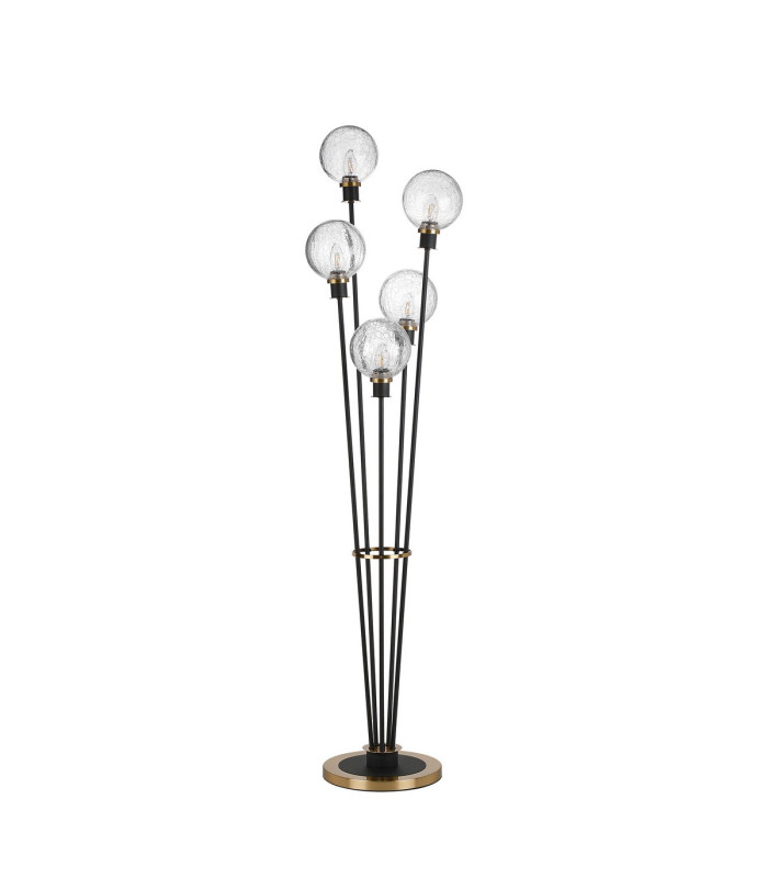 Placid Floor Lamp 5 Light E14 15cm Round Crackled Glass Shade Brass Clear Satin Black-4