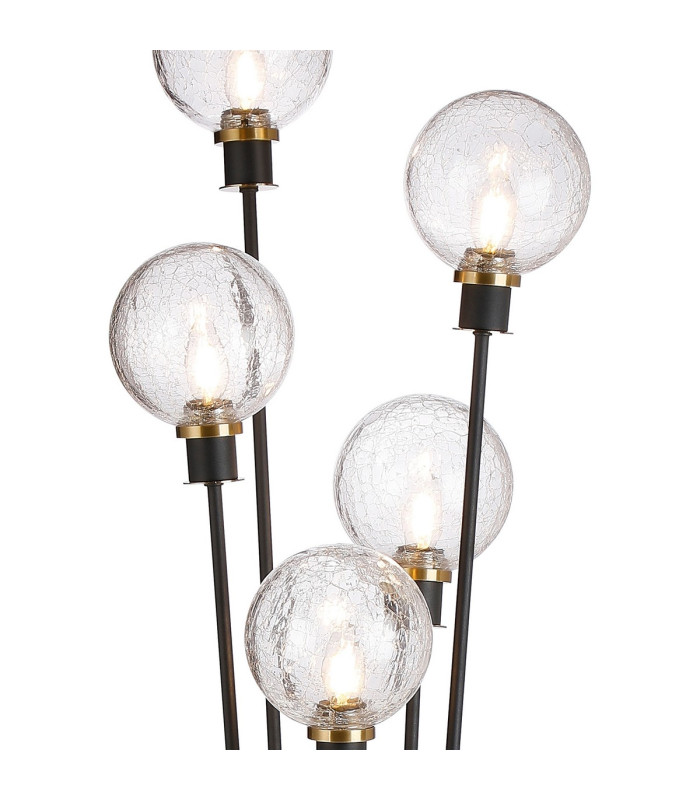 Placid Floor Lamp 5 Light E14 15cm Round Crackled Glass Shade Brass Clear Satin Black-7
