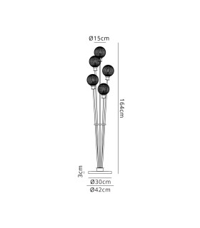 Placid Floor Lamp 5 Light E14 15cm Round Textured Diamond Pattern Glass Shade Brass Clear Satin Black-2