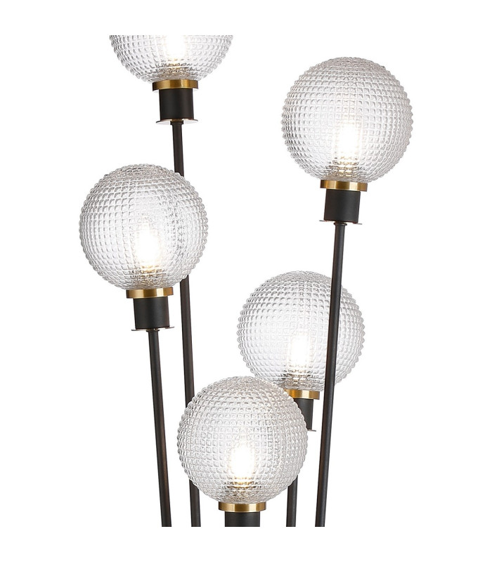 Placid Floor Lamp 5 Light E14 15cm Round Textured Diamond Pattern Glass Shade Brass Clear Satin Black-7