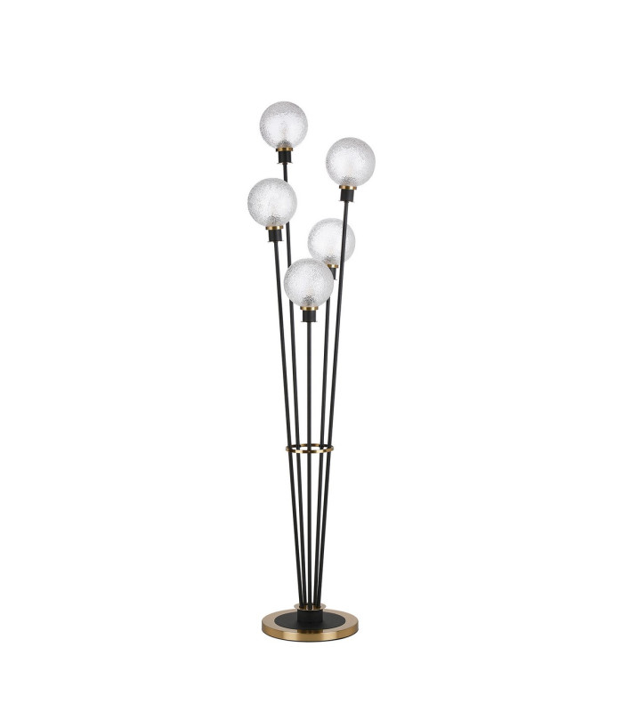 Placid Floor Lamp 5 Light E14 15cm Round Dimpled Glass Shade Brass Clear Satin Black-4