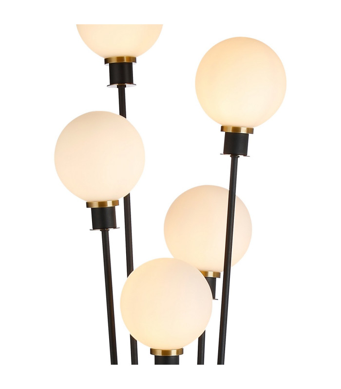 Placid Floor Lamp 5 Light E14 15cm Round Glass Shade Brass Opal Satin Black-7