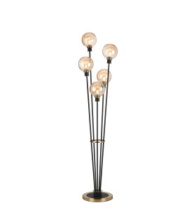Placid Floor Lamp 5 Light E14 15cm Round Segment Glass Shade Brass Amber Plated Satin Black-1