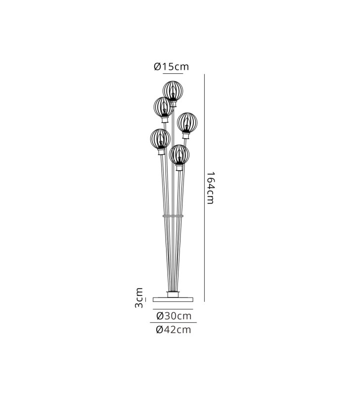 Placid Floor Lamp 5 Light E14 15cm Round Segment Glass Shade Brass Amber Plated Satin Black-2