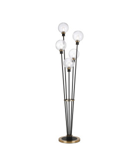 Placid Floor Lamp 5 Light E14 15cm Round Segment Glass Shade Brass Clear Satin Black-1