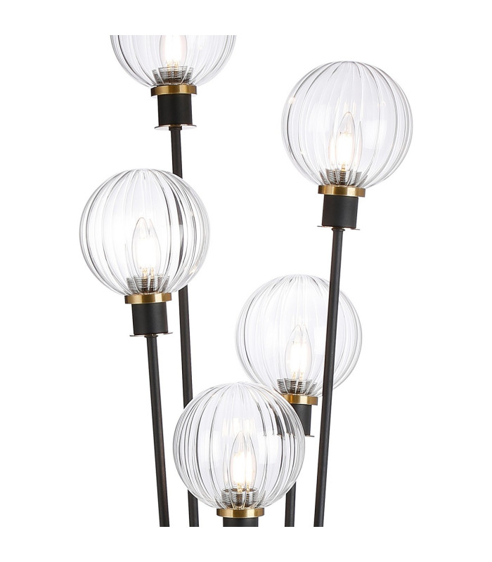 Placid Floor Lamp 5 Light E14 15cm Round Segment Glass Shade Brass Clear Satin Black-7