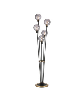 Placid Floor Lamp 5 Light E14 15cm Round Segment Glass Shade Brass Smoke Plated Satin Black-1