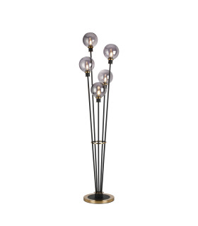 Placid Floor Lamp 5 Light E14 15cm Round Glass Shade Brass Smoke Plated Satin Black-1