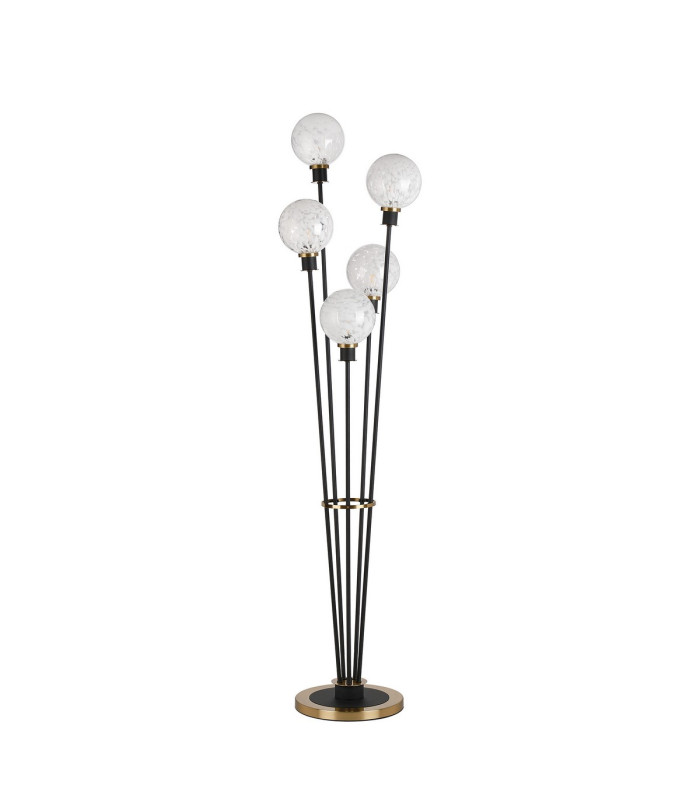 Placid Floor Lamp 5 Light E14 15cm Round Speckled Glass Shade Brass White Satin Black-4