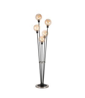 Placid Floor Lamp 5 Light E14 15cm Round Glass Shade Satin Nickel Amber Plated Satin Black-1