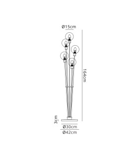 Placid Floor Lamp 5 Light E14 15cm Round Glass Shade Satin Nickel Amber Plated Satin Black-2