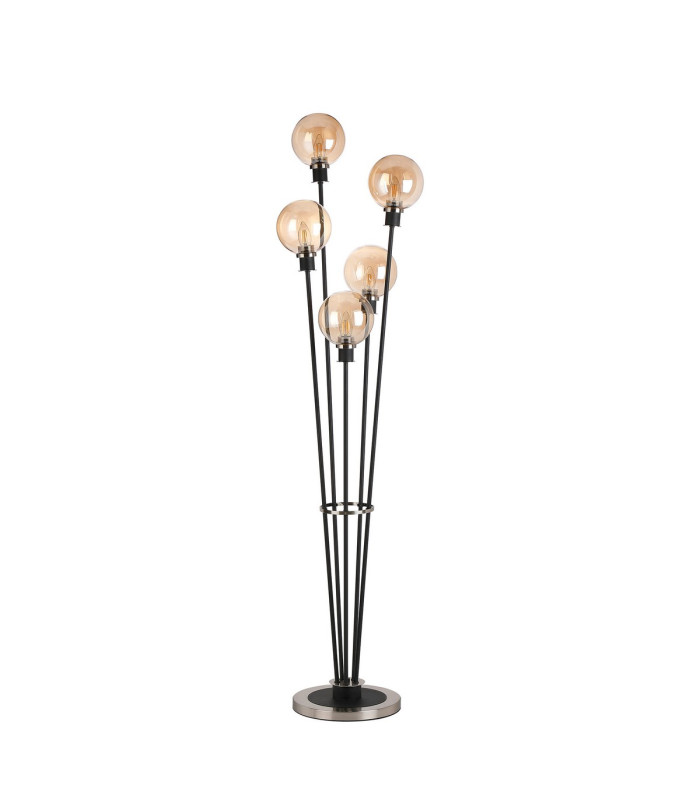 Placid Floor Lamp 5 Light E14 15cm Round Glass Shade Satin Nickel Amber Plated Satin Black-4