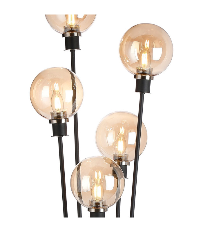 Placid Floor Lamp 5 Light E14 15cm Round Glass Shade Satin Nickel Amber Plated Satin Black-7