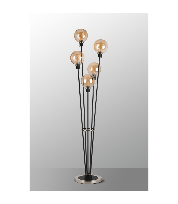 Placid Floor Lamp 5 Light E14 15cm Round Glass Shade Satin Nickel Amber Plated Satin Black-8