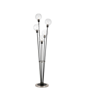 Placid Floor Lamp 5 Light E14 15cm Round Glass Shade Satin Nickel Clear Satin Black-1
