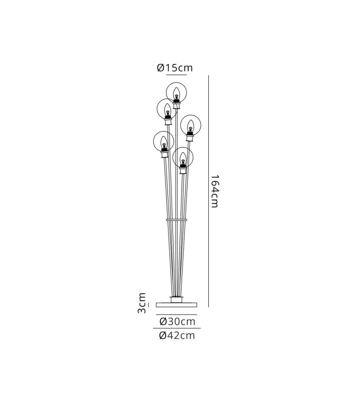 Placid Floor Lamp 5 Light E14 15cm Round Glass Shade Satin Nickel Clear Satin Black-2