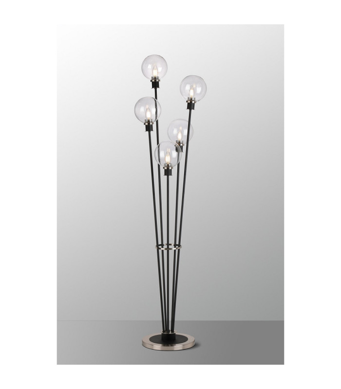 Placid Floor Lamp 5 Light E14 15cm Round Glass Shade Satin Nickel Clear Satin Black-3