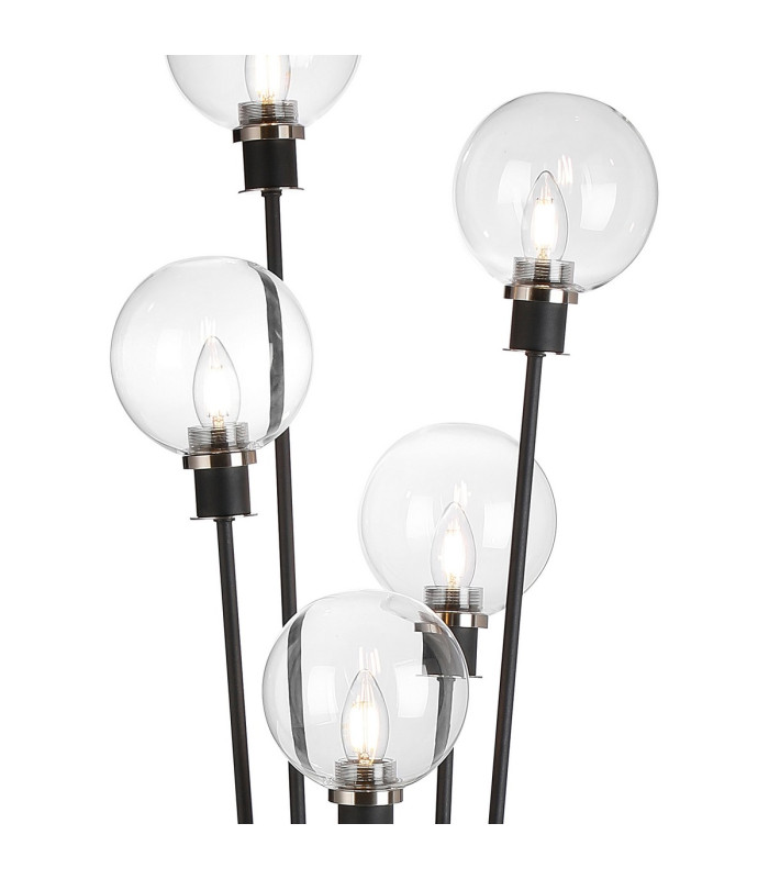 Placid Floor Lamp 5 Light E14 15cm Round Glass Shade Satin Nickel Clear Satin Black-7