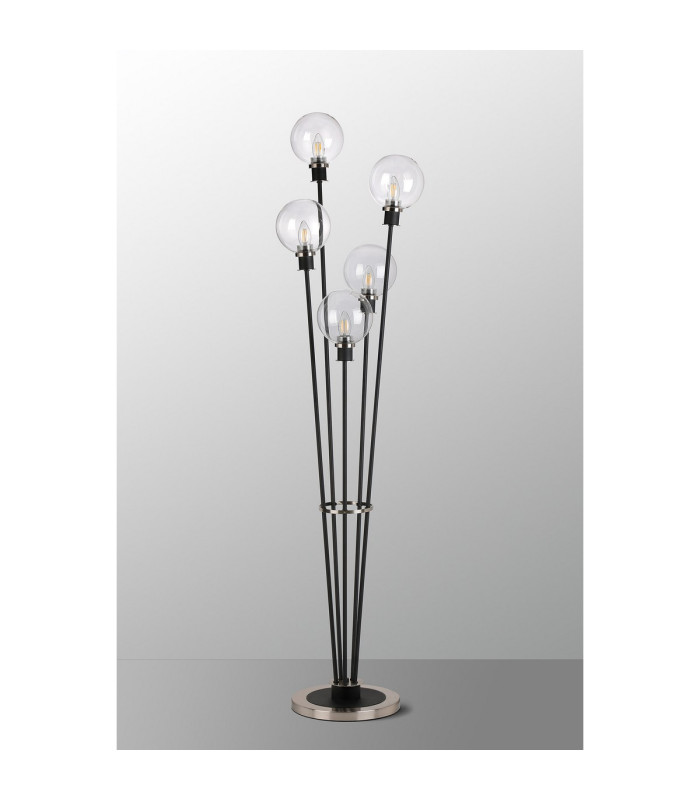 Placid Floor Lamp 5 Light E14 15cm Round Glass Shade Satin Nickel Clear Satin Black-8
