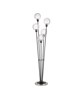 Placid Floor Lamp 5 Light E14 15cm Round Crackled Glass Shade Satin Nickel Clear Satin Black-1