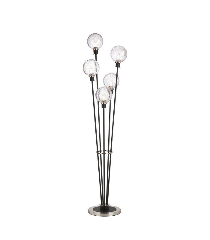Placid Floor Lamp 5 Light E14 15cm Round Crackled Glass Shade Satin Nickel Clear Satin Black-1