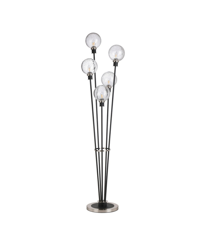 Placid Floor Lamp 5 Light E14 15cm Round Crackled Glass Shade Satin Nickel Clear Satin Black-4