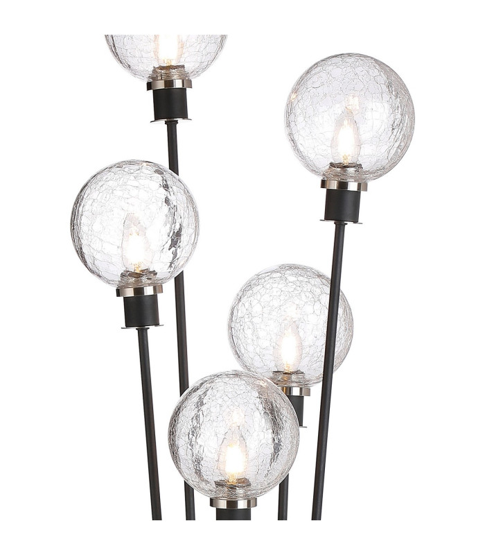 Placid Floor Lamp 5 Light E14 15cm Round Crackled Glass Shade Satin Nickel Clear Satin Black-7