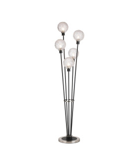 Placid Floor Lamp 5 Light E14 15cm Round Textured Crumple Glass Shade Satin Nickel Clear Satin Black-1