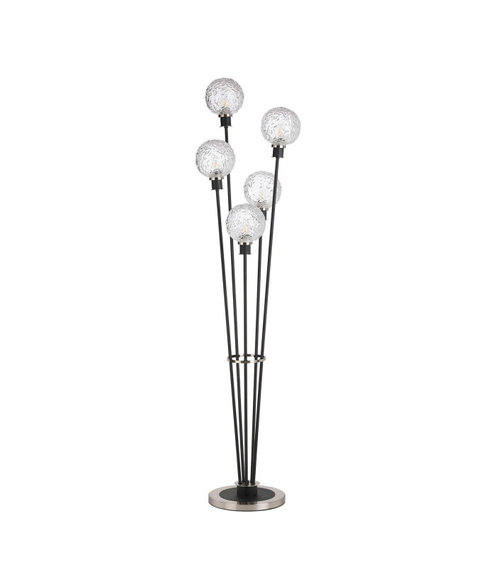 Placid Floor Lamp 5 Light E14 15cm Round Textured Crumple Glass Shade Satin Nickel Clear Satin Black-4