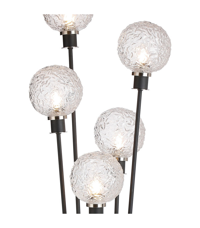 Placid Floor Lamp 5 Light E14 15cm Round Textured Crumple Glass Shade Satin Nickel Clear Satin Black-7