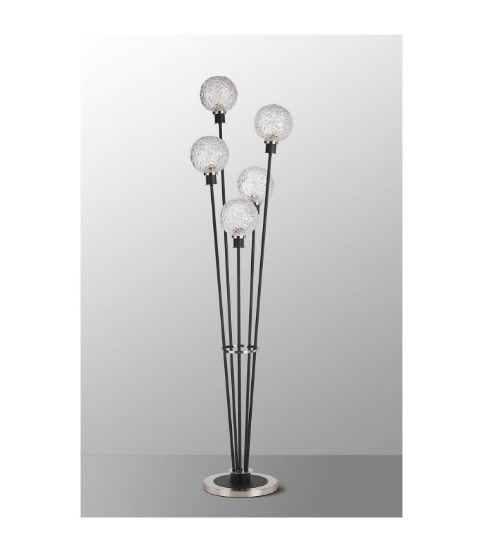 Placid Floor Lamp 5 Light E14 15cm Round Textured Crumple Glass Shade Satin Nickel Clear Satin Black-8