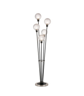 Placid Floor Lamp 5 Light E14 15cm Round Textured Diamond Pattern Glass Shade Satin Nickel Clear Satin Black-1