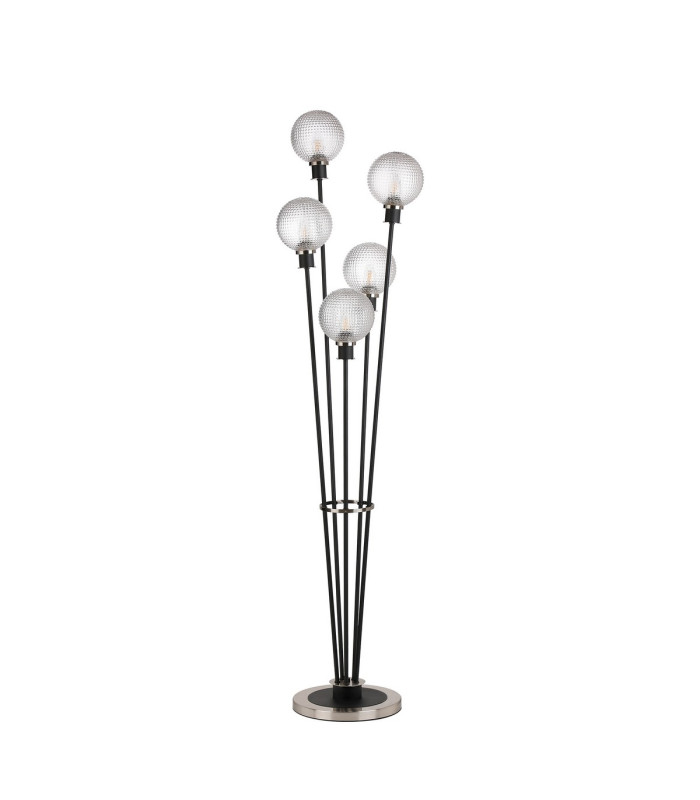 Placid Floor Lamp 5 Light E14 15cm Round Textured Diamond Pattern Glass Shade Satin Nickel Clear Satin Black-4