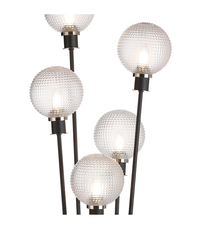 Placid Floor Lamp 5 Light E14 15cm Round Textured Diamond Pattern Glass Shade Satin Nickel Clear Satin Black-7