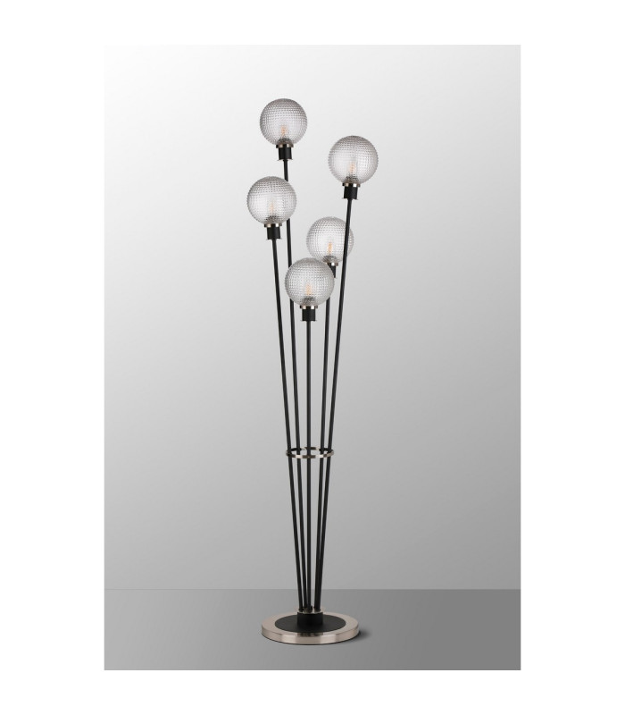 Placid Floor Lamp 5 Light E14 15cm Round Textured Diamond Pattern Glass Shade Satin Nickel Clear Satin Black-8