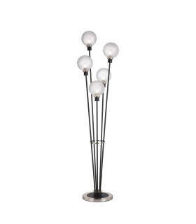Placid Floor Lamp 5 Light E14 15cm Round Dimpled Glass Shade Satin Nickel Clear Satin Black-1