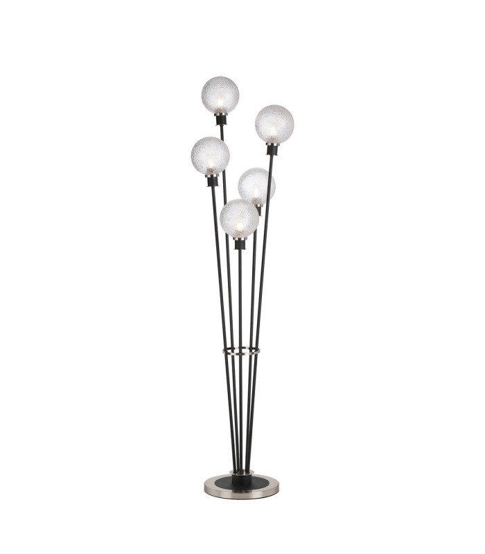 Placid Floor Lamp 5 Light E14 15cm Round Dimpled Glass Shade Satin Nickel Clear Satin Black-1