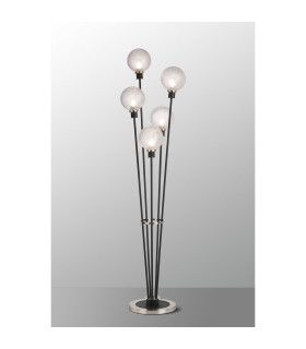 Placid Floor Lamp 5 Light E14 15cm Round Dimpled Glass Shade Satin Nickel Clear Satin Black-3