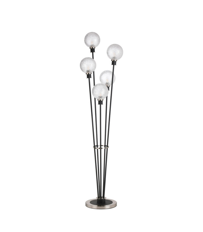 Placid Floor Lamp 5 Light E14 15cm Round Dimpled Glass Shade Satin Nickel Clear Satin Black-4
