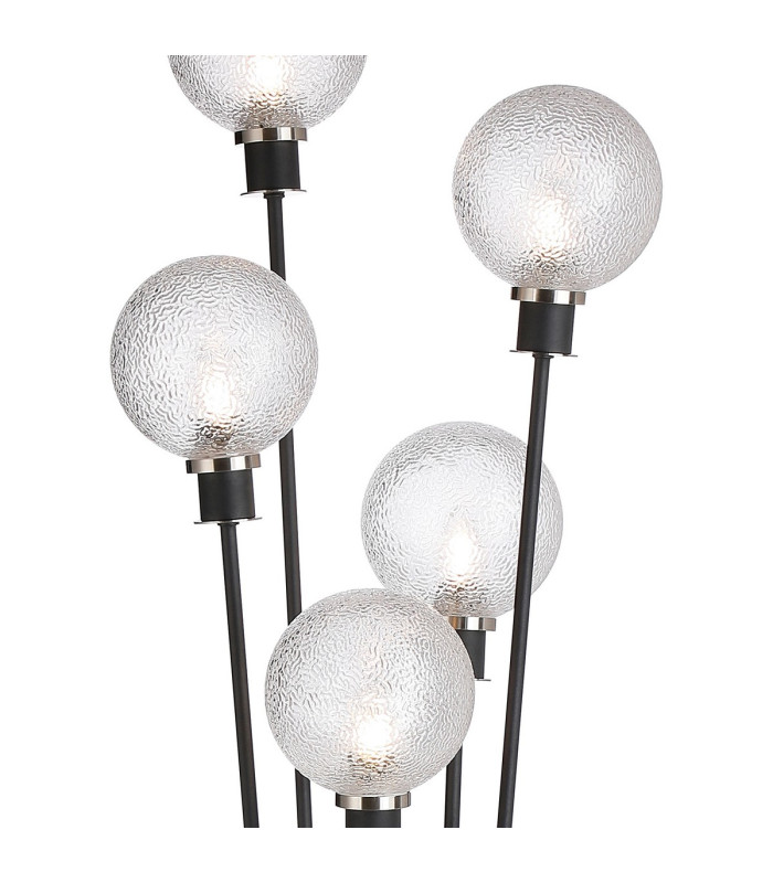 Placid Floor Lamp 5 Light E14 15cm Round Dimpled Glass Shade Satin Nickel Clear Satin Black-7